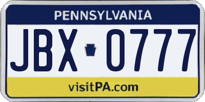 PA license plate JBX0777