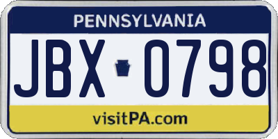 PA license plate JBX0798