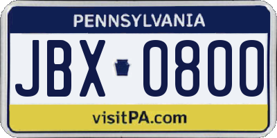 PA license plate JBX0800