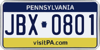 PA license plate JBX0801