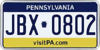 PA license plate JBX0802