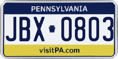 PA license plate JBX0803