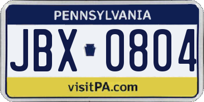 PA license plate JBX0804