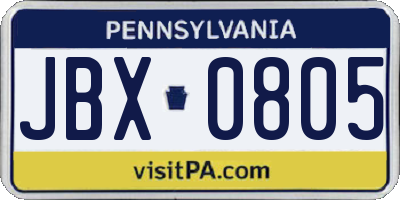 PA license plate JBX0805