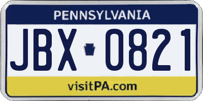 PA license plate JBX0821