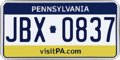 PA license plate JBX0837