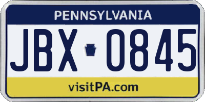 PA license plate JBX0845