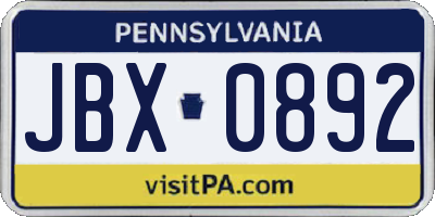 PA license plate JBX0892