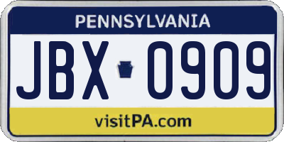 PA license plate JBX0909