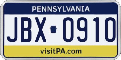 PA license plate JBX0910