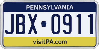 PA license plate JBX0911