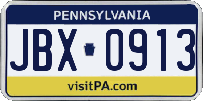 PA license plate JBX0913