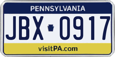 PA license plate JBX0917