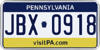 PA license plate JBX0918