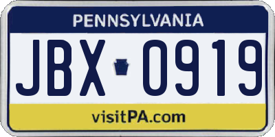 PA license plate JBX0919