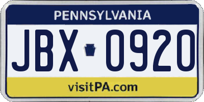 PA license plate JBX0920