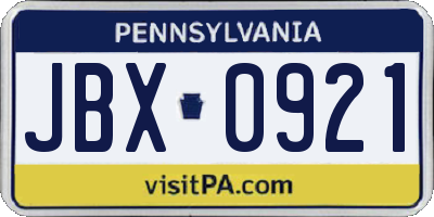 PA license plate JBX0921