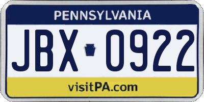 PA license plate JBX0922