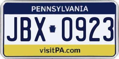 PA license plate JBX0923