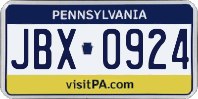 PA license plate JBX0924