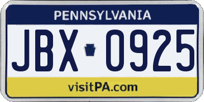 PA license plate JBX0925