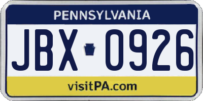 PA license plate JBX0926