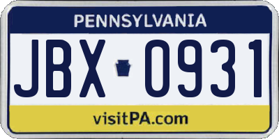PA license plate JBX0931