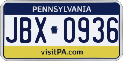 PA license plate JBX0936