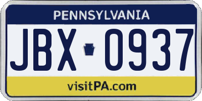 PA license plate JBX0937