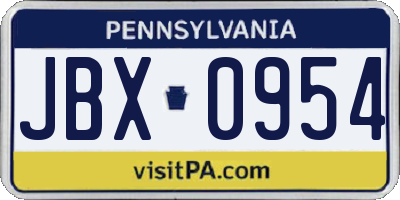 PA license plate JBX0954