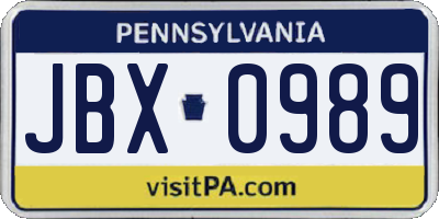 PA license plate JBX0989