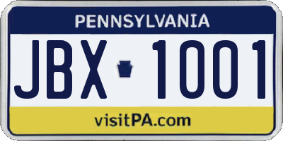 PA license plate JBX1001