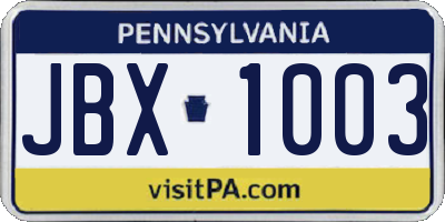 PA license plate JBX1003