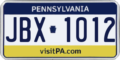 PA license plate JBX1012