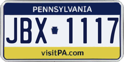 PA license plate JBX1117