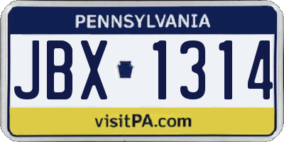 PA license plate JBX1314