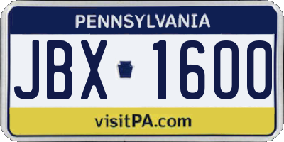 PA license plate JBX1600