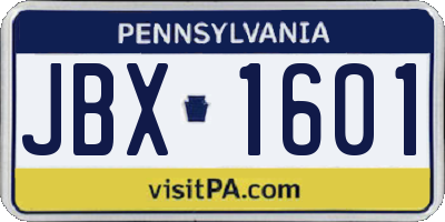 PA license plate JBX1601
