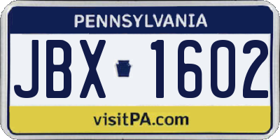 PA license plate JBX1602
