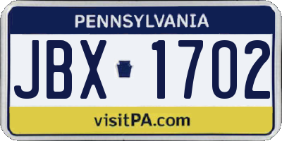 PA license plate JBX1702
