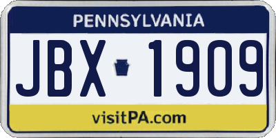 PA license plate JBX1909