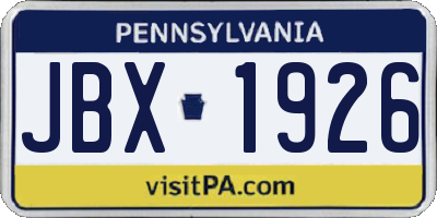 PA license plate JBX1926