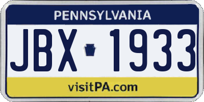 PA license plate JBX1933