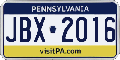 PA license plate JBX2016