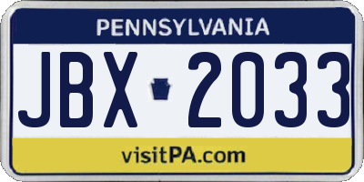 PA license plate JBX2033