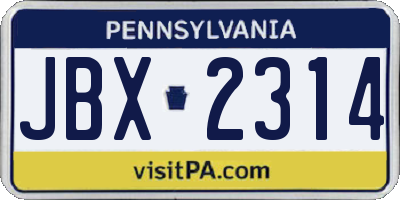 PA license plate JBX2314