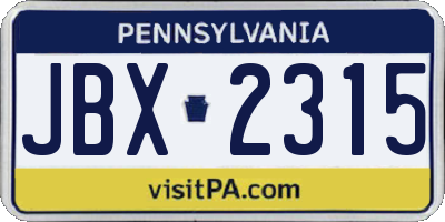 PA license plate JBX2315