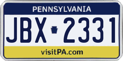 PA license plate JBX2331
