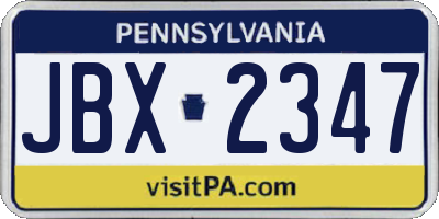 PA license plate JBX2347