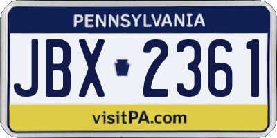 PA license plate JBX2361